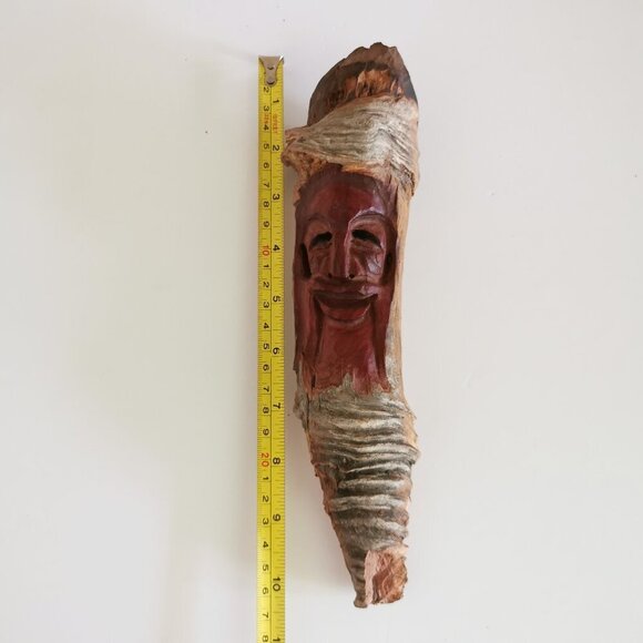 Handcarved Wood Tree Spirit Old Man Wizard Wooden Signed Carving Statue 10" - Picture 8 of 9